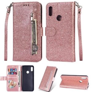 Hoesje geschikt voor Samsung Galaxy A11 Glitter Bookcase hoesje met rits - Rose Goud