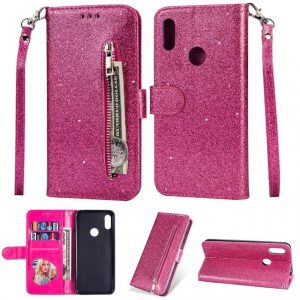 Hoesje geschikt voor Samsung Galaxy A11 Glitter Bookcase hoesje met rits - Roze