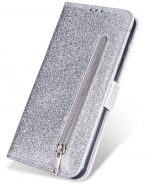 Hoesje geschikt voor Samsung Galaxy A11 Glitter Bookcase hoesje met rits - Zilver