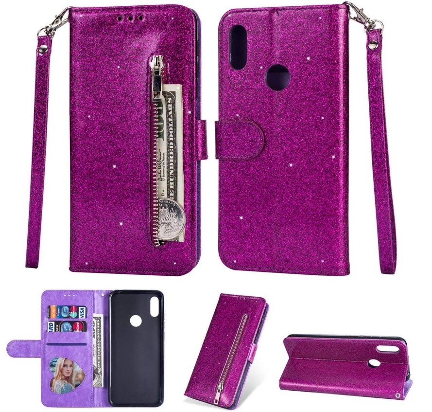 Hoesje geschikt voor Samsung Galaxy A20E Glitter Bookcase hoesje - Paarse Portemonnee met Rits