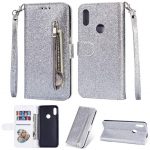 Hoesje geschikt voor Samsung Galaxy A20e Glitter Bookcase hoesje - Zilver - Portemonnee met Rits
