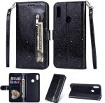 Hoesje geschikt voor Samsung Galaxy A20e Glitter Bookcase hoesje - Zwarte Portemonnee met rits