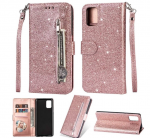 Hoesje geschikt voor Samsung Galaxy A41 Glitter Bookcase hoesje Portemonnee met rits - Rose Goud