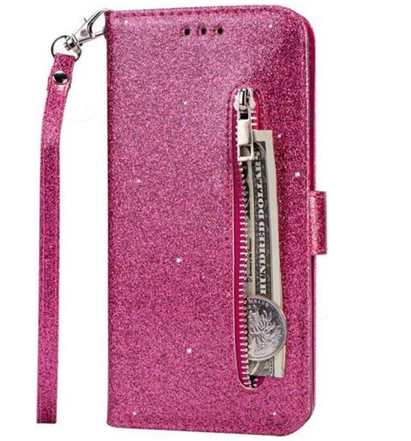 Hoesje geschikt voor Samsung Galaxy A41 Glitter Bookcase hoesje Portemonnee met rits - Roze