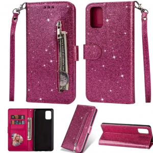Hoesje geschikt voor Samsung Galaxy A41 Glitter Bookcase hoesje Portemonnee met rits - Roze