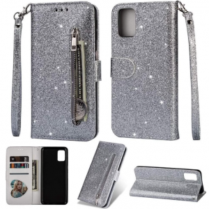 Hoesje geschikt voor Samsung Galaxy A41 Glitter Bookcase hoesje Portemonnee met rits - Zilver