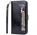 Hoesje geschikt voor Samsung Galaxy A41 Glitter Bookcase hoesje Portemonnee met rits - Zwart