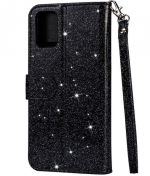 Hoesje geschikt voor Samsung Galaxy A41 Glitter Bookcase hoesje Portemonnee met rits - Zwart