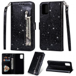Hoesje geschikt voor Samsung Galaxy A41 Glitter Bookcase hoesje Portemonnee met rits - Zwart