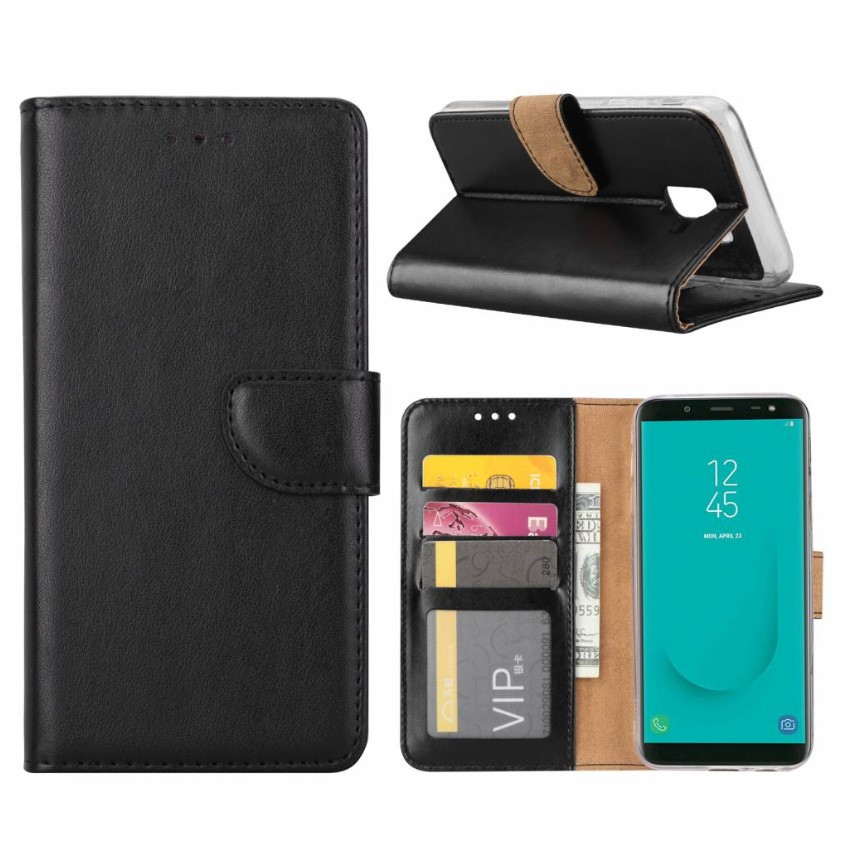 Hoesje geschikt voor Samsung Galaxy J6 (2018) - Bookcase Zwart - portemonnee hoesje