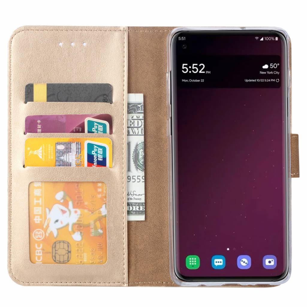 Hoesje geschikt voor Samsung Galaxy S10+ Portemonnee hoesje Goud