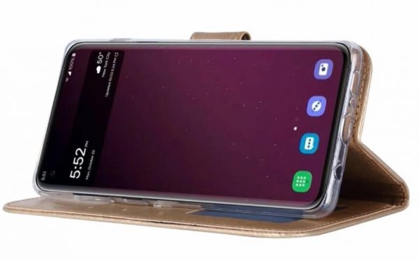 Hoesje geschikt voor Samsung Galaxy S10E - Bookcase Goud - portemonnee hoesje