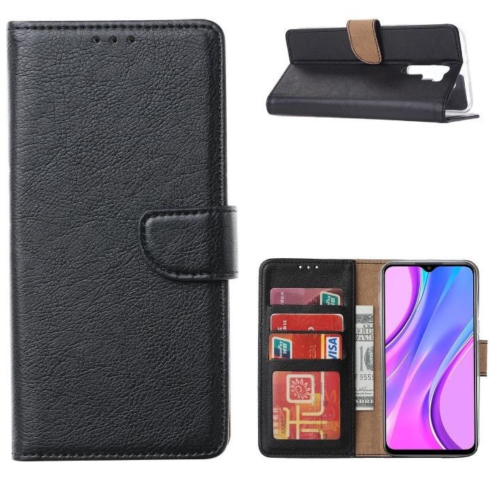 Hoesje geschikt voor Xiaomi Redmi 9 - Bookcase Zwart - portemonnee hoesje