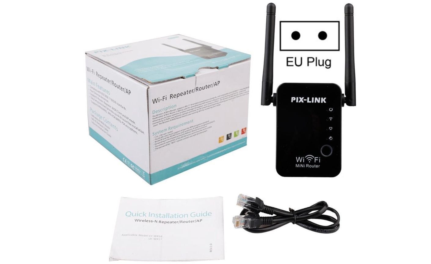 PIX-LINK WR17 - WiFi Repeater - Extender - Router - Zwart