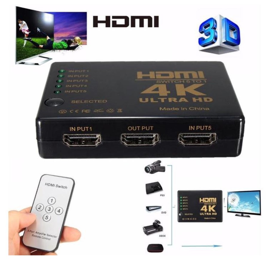HDMI Switch 3 Poorts met Afstandsbediening Ultra HD 4K 3D