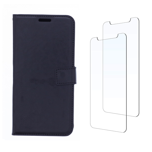 LuxeBass hoesje geschikt voor Oppo A12/A12s hoesje book case zwart met tempered glas screen Protector