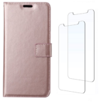 LuxeBass hoesje geschikt voor Oppo A5 / Oppo A9 hoesje book case Rosegoud met tempered glas screen Protector