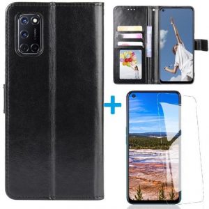 LuxeBass hoesje geschikt voor Oppo A52 / A72 / A92 hoesje book case zwart + Tempered Screenprotector