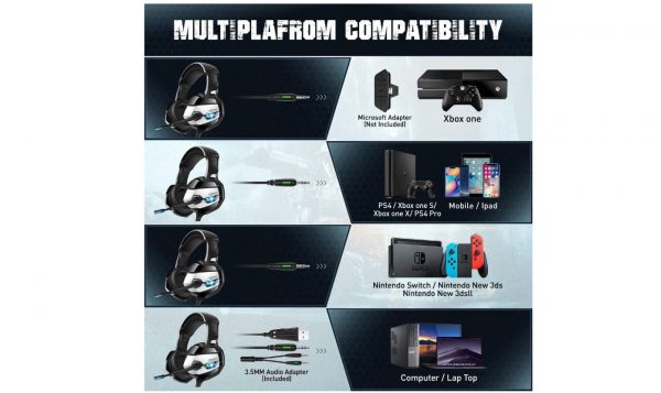 Onikuma K5 Wit Gaming Headset - Microfoon voor PS4 PS5 Xbox One Headset met Noise Cancelling Mic 7.1 Surround Bass