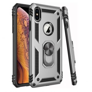 Hoesje geschikt voor iPhone 11 Pro Hoesje - Anti-Shock Hybrid Ring Armor Zilver