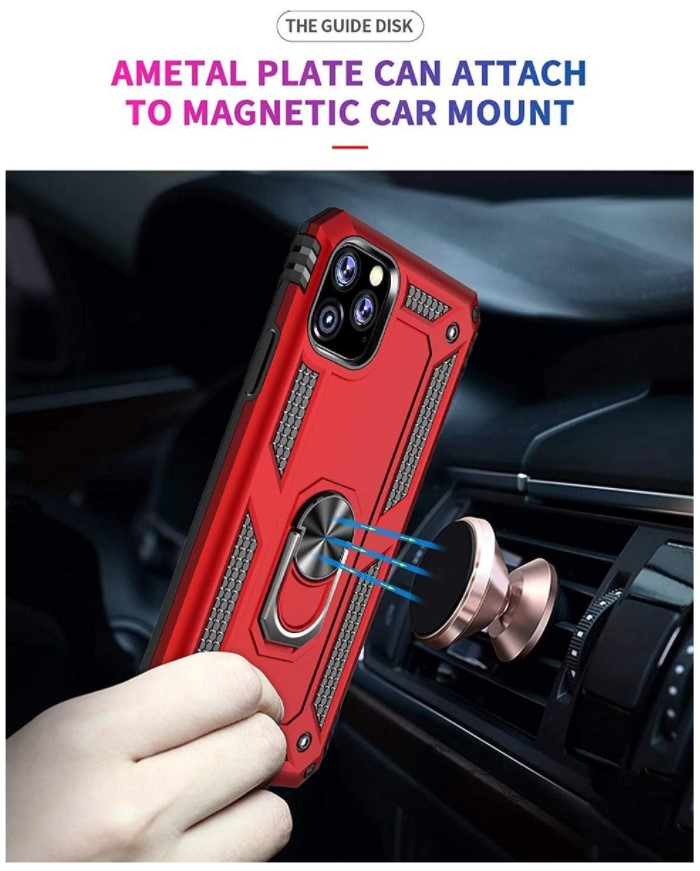 Hoesje geschikt voor iPhone 11 Pro Max Hoesje - Anti-Shock Hybrid Ring Armor Rood