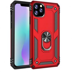 Hoesje geschikt voor iPhone 12 Hoesje - Anti-Shock Hybrid Ring Armor Rood