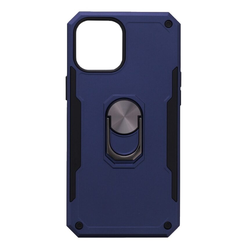 Hoesje geschikt voor iPhone 12 Pro Max Hoesje - Anti-Shock Hybrid Ring Armor Blauw