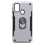 Hoesje geschikt voor Samsung Galaxy M21 Hoesje - Anti-Shock Hybrid Ring Armor Zilver