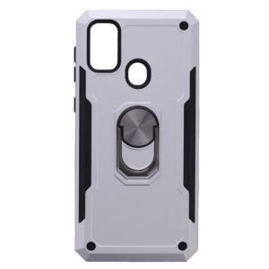 Hoesje geschikt voor Samsung Galaxy M21 Hoesje - Anti-Shock Hybrid Ring Armor Zilver