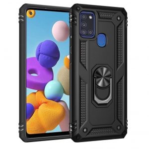 Hoesje geschikt voor Samsung Galaxy M21 Hoesje - Anti-Shock Hybrid Ring Armor Zwart