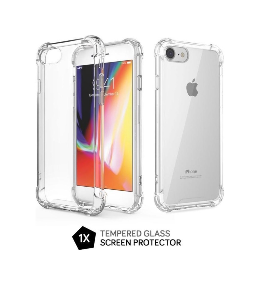 LuxeBass geschikt vooriPhone 7/8/SE Transparante siliconen hoesje + 1 Tempered glas