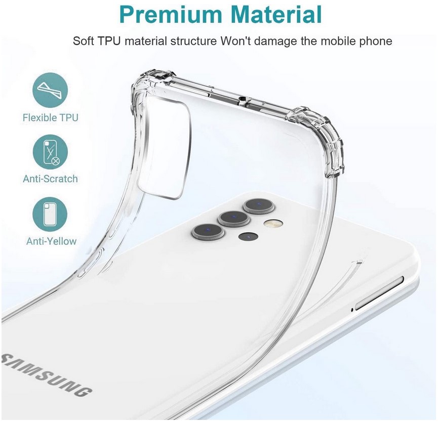 LuxeBass hoesje geschikt Samsung Galaxy A32 Anti-Shock siliconen transparante hoesje + 2 Pack Tempered glas