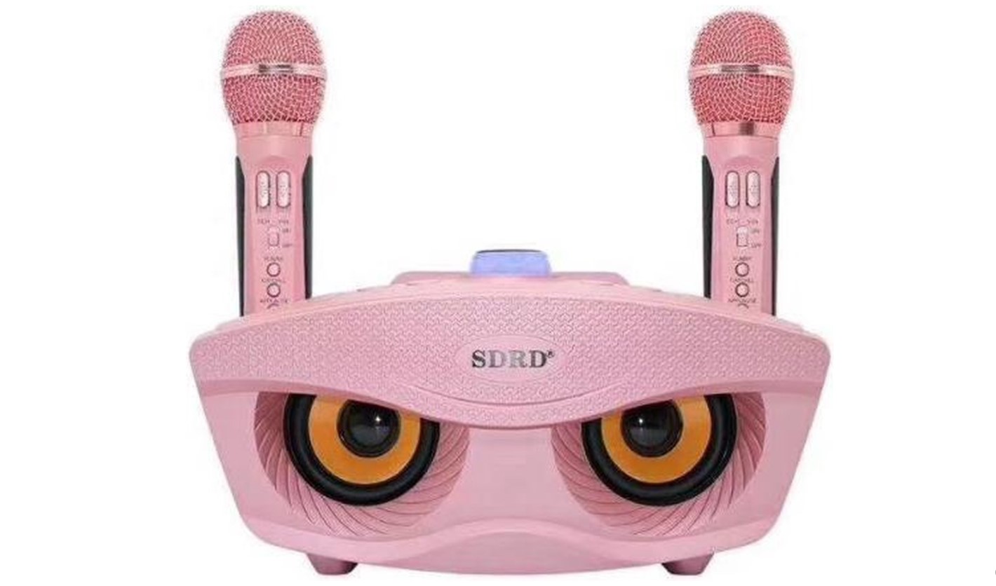 SD-306 draadloze Bluetooth dubbele microfoon Karaoke draagbare 3D stereoluidspreker - Roze