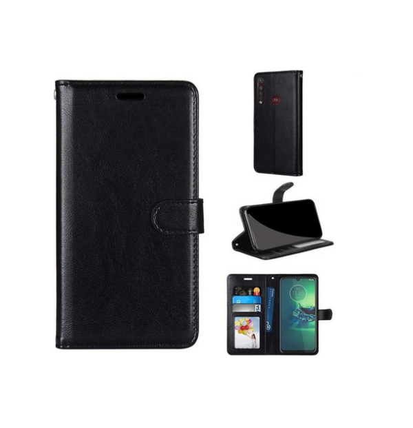 hoesje geschikt voor LuxeBass Motorola Moto G8 Plus hoesje book case + 2 stuks Glas Screenprotector zwart
