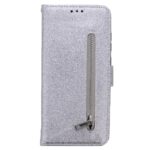 Hoesje geschikt voor Samsung Galaxy M11 Glitter Bookcase met rits - hoesje - portemonneehoesje - Zilver