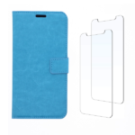 LuxeBass hoesje geschikt voor hoesje geschikt Motorola Moto G Pro 2020 hoesje book case + 2 stuks Glas Screenprotector turquoise