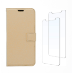 LuxeBass Hoesje geschikt voor Huawei P Smart (2019) / Honor 10 Lite hoesje book case + 2 stuks Glas Screenprotector goud