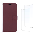 LuxeBass Hoesje geschikt voor Huawei P30 hoesje book case + 2 stuks Glas Screenprotector bruin