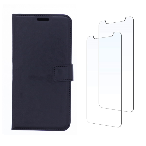 LuxeBass Hoesje geschikt voor Huawei P40 Pro hoesje book case + 2 stuks Glas Screenprotector zwart