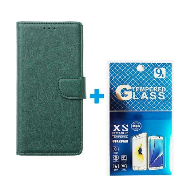 LuxeBass hoesje geschikt voor iPhone 12 hoesje book case + 2 stuks Glas Screenprotector groen