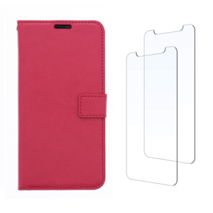 LuxeBass hoesje geschikt voor iPhone 12 Pro hoesje book case + 2 stuks Glas Screenprotector rood