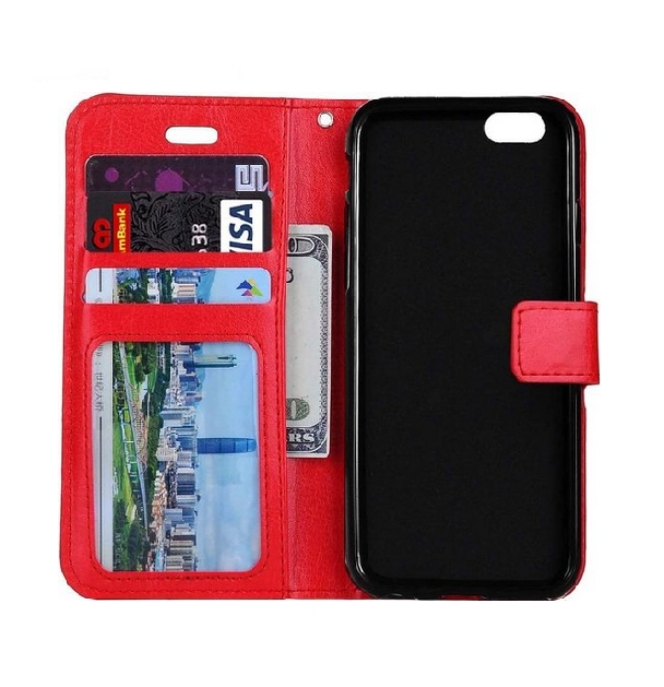 LuxeBass hoesje geschikt voor iPhone 6 hoesje book case + 2 stuks Glas Screenprotector rood