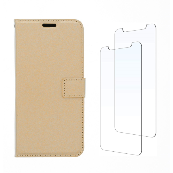 LuxeBass hoesje geschikt voor iPhone SE 2020 / iPhone 7 / iPhone 8 hoesje book case + 2 stuks Glas Screenprotector Goud