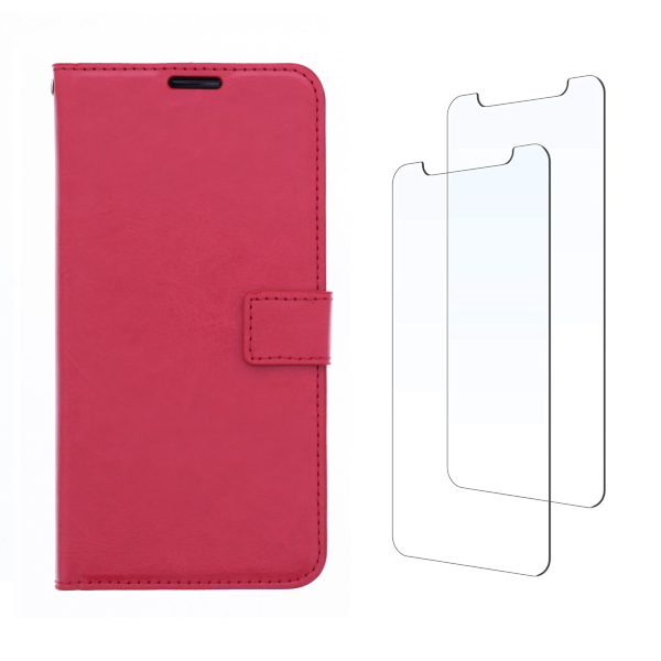 LuxeBass hoesje geschikt voor iPhone X / XS hoesje book case + 2 stuks Glas Screenprotector rood