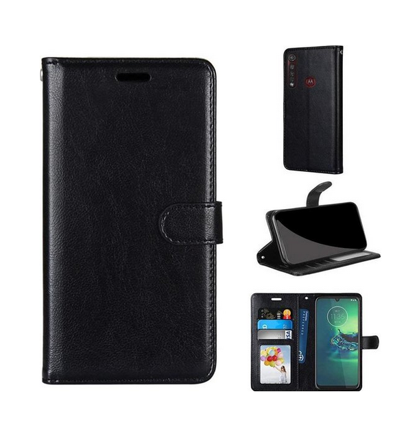 LuxeBass hoesje geschikt voor Motorola Moto G8 Power hoesje book case + 2 stuks Glas Screenprotector zwart