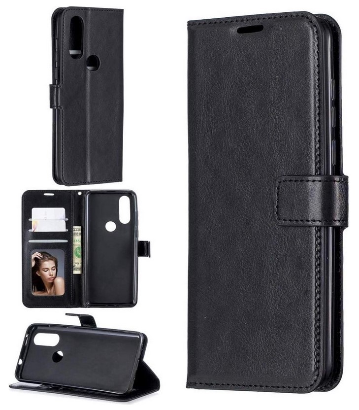 LuxeBass hoesje geschikt voor Motorola One Action hoesje book case + 2x Glas Screenprotector zwart
