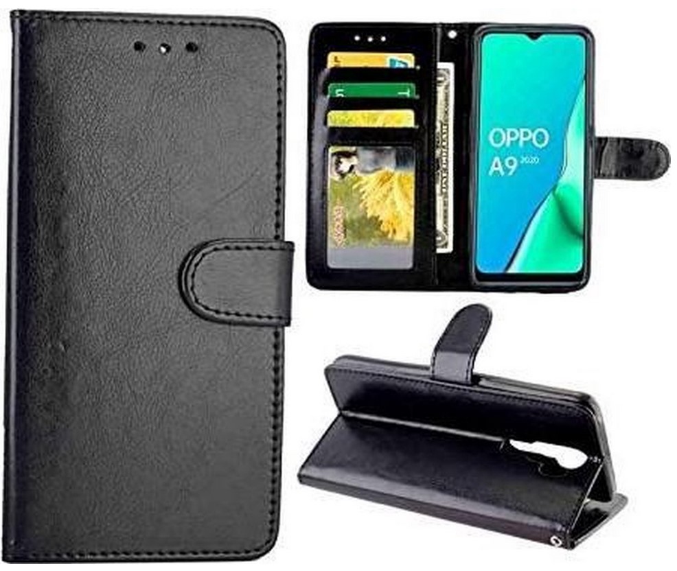 LuxeBass hoesje geschikt voor Oppo A9 (2020) / A5 (2020) hoesje book case zwart + 2x Glas Screenprotector