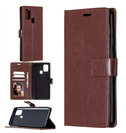 LuxeBass hoesje geschikt voor Samsung Galaxy A21S hoesje book case + 2 stuks Glas Screenprotector bruin