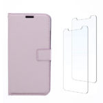 LuxeBass hoesje geschikt voor Samsung Galaxy A40 hoesje book case + 2 stuks Glas Screenprotector rose goud