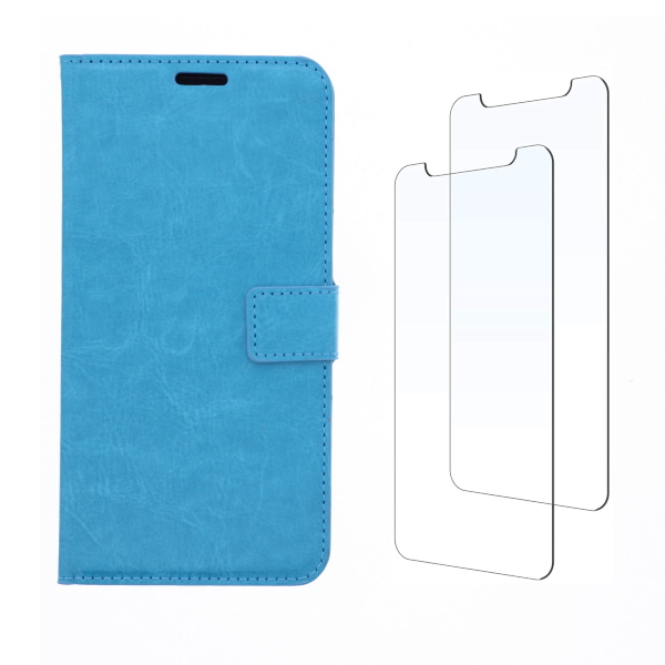LuxeBass hoesje geschikt voor Samsung Galaxy A40 hoesje book case + 2 stuks Glas Screenprotector turquoise